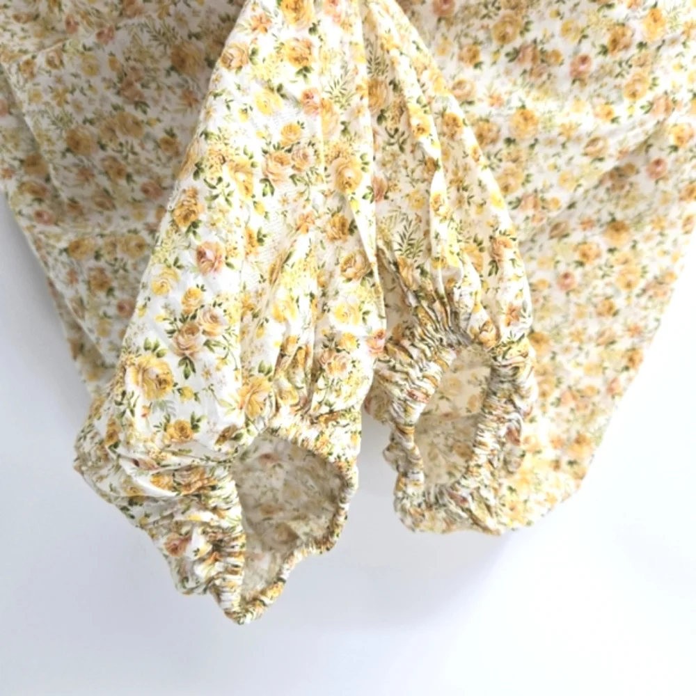 Anthropologie Significant Other Balloon Sleeves Cropped Blouse‎ Ditsy Flo…